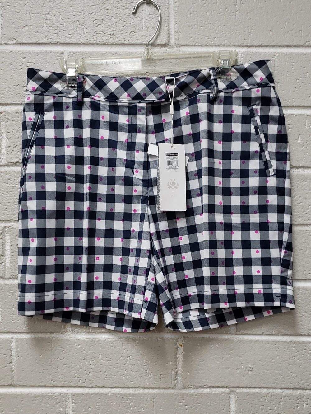 Navy & White Gingham Shorts with Pink Dot Accents